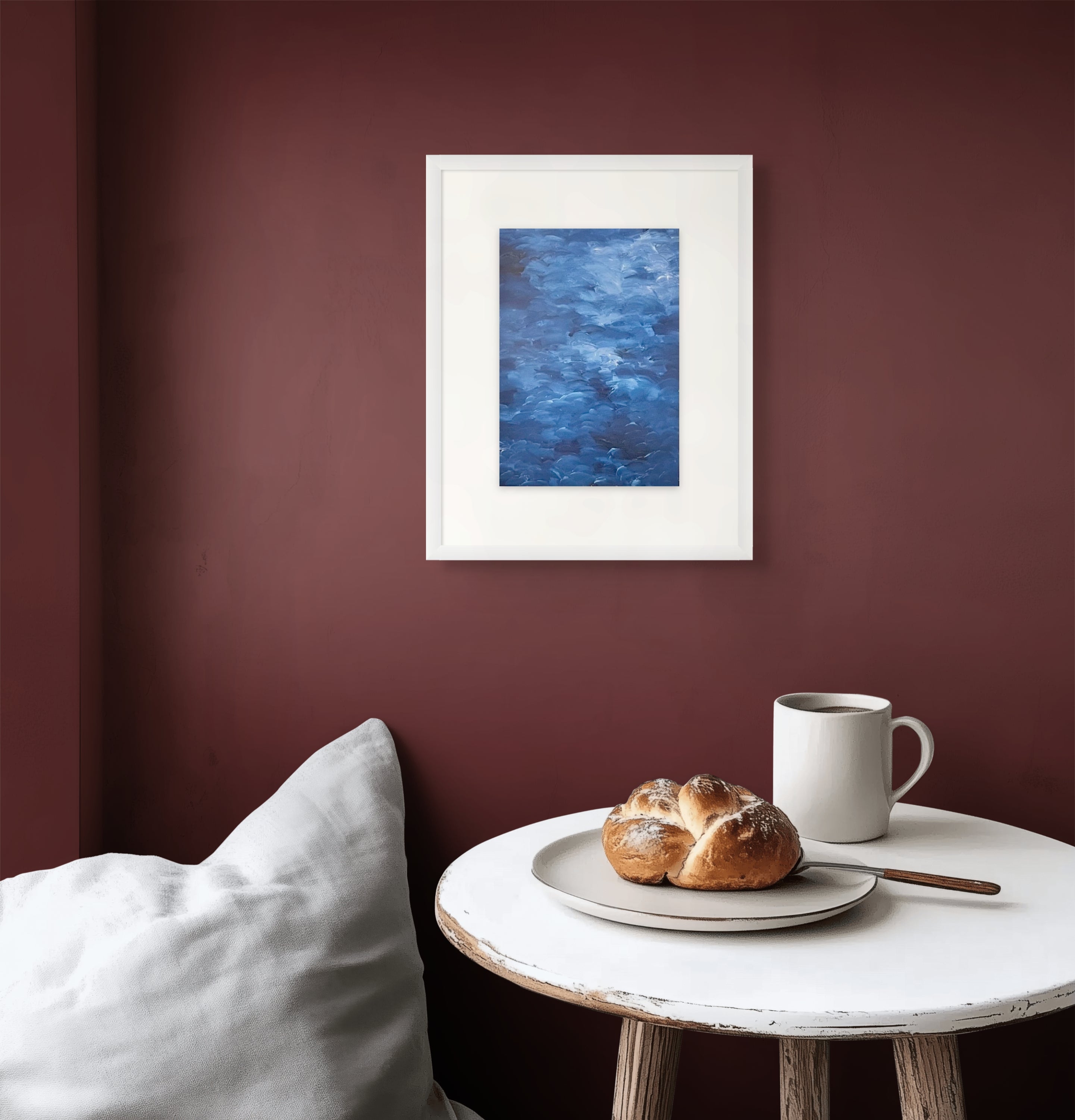 Silent Wave | Abstract Seascape Oil Painting – Minimalist Art, White Frame