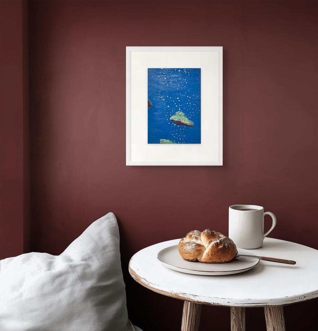 Tidal Whisper | Abstract Blue Oil Painting - Minimalist Art with White Frame