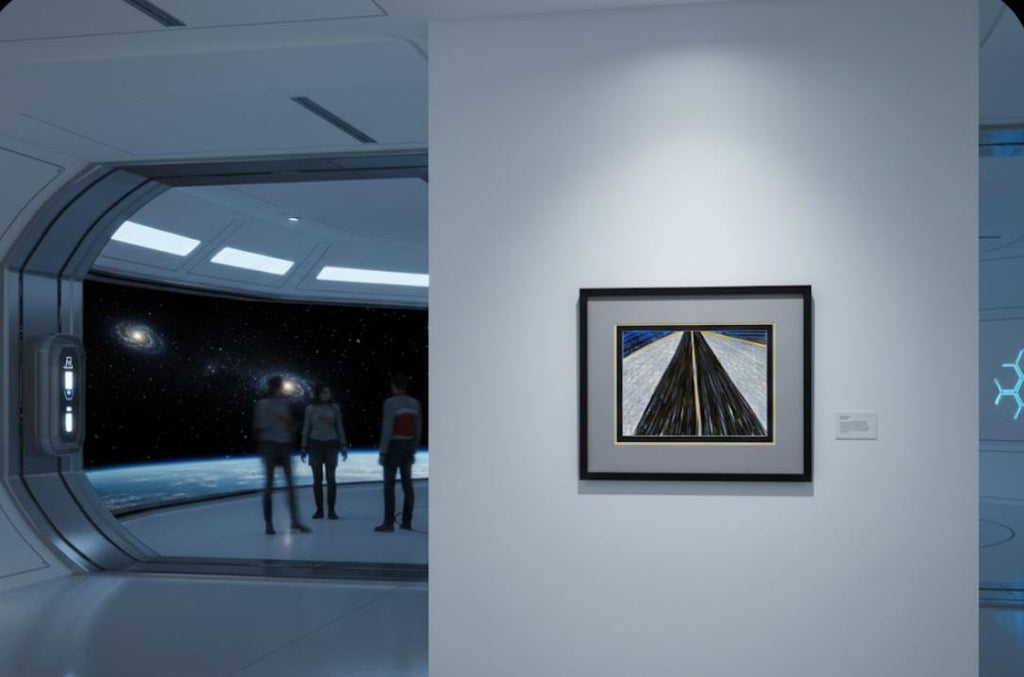 Yıldızlararası Yol Fütüristik Soyut Sanat Baskısı | Kozmik Tünel ve Dinamik Çizgiler | Mavi Sarı Galaksi Sanatı |Dijital İndirilebilir Dosya