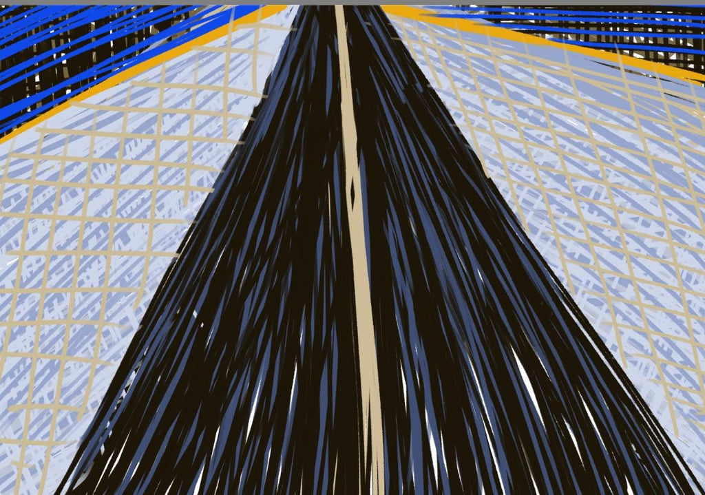 Yıldızlararası Yol Fütüristik Soyut Sanat Baskısı | Kozmik Tünel ve Dinamik Çizgiler | Mavi Sarı Galaksi Sanatı |Dijital İndirilebilir Dosya