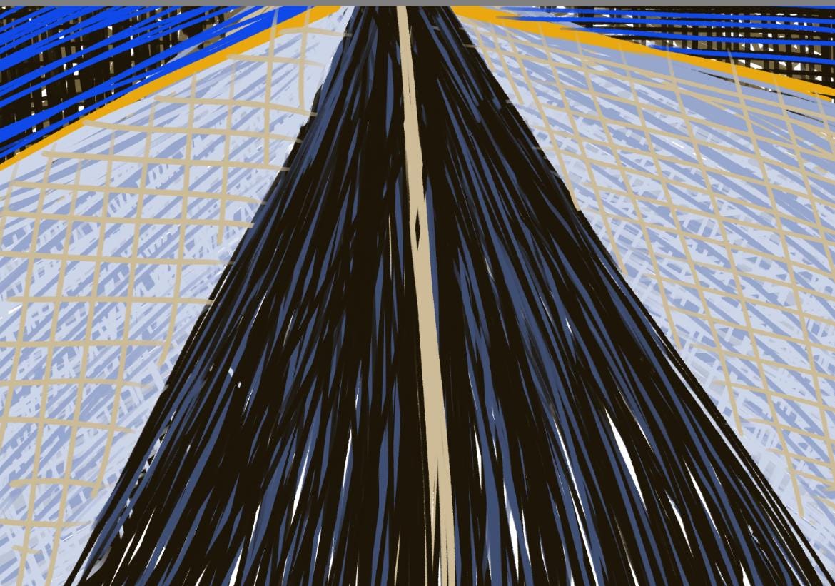 Yıldızlararası Yol Fütüristik Soyut Sanat Baskısı | Kozmik Tünel ve Dinamik Çizgiler | Mavi Sarı Galaksi Sanatı |Dijital İndirilebilir Dosya