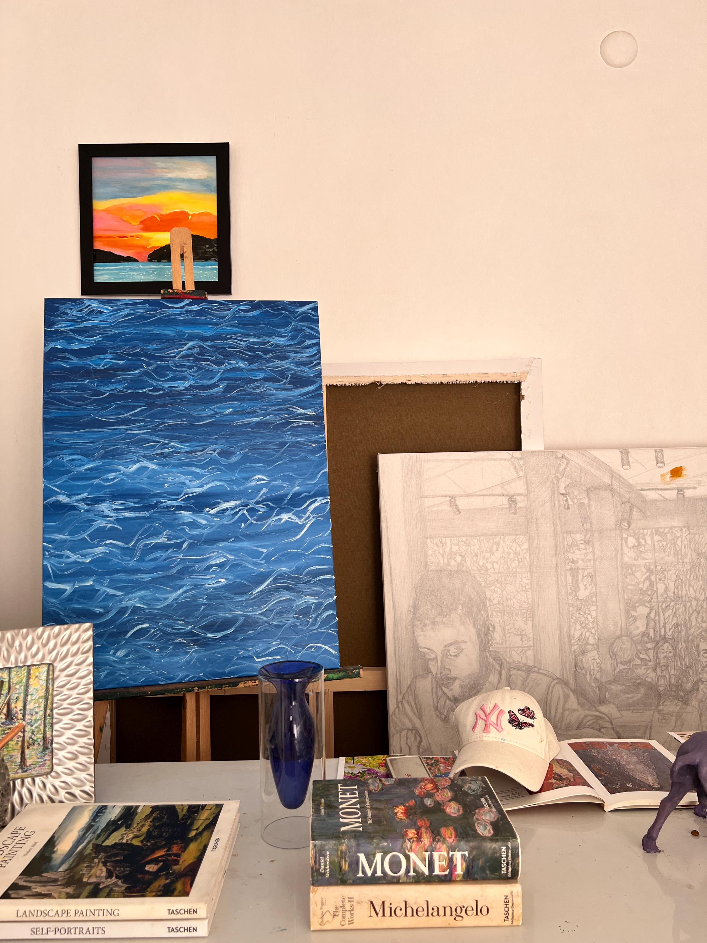 Ephemeral Form - Blue Abstract Oil Painting | Sea Foam and Ocean Hues